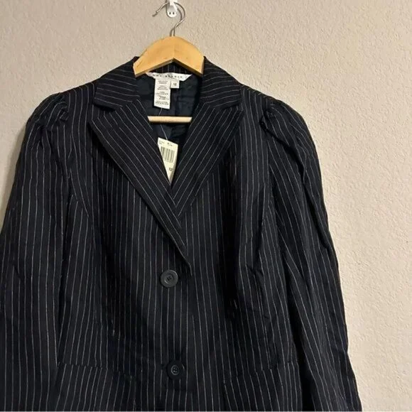 Max Studio Black Pinstripe Fully Lined Linen Blazer Jacket-Size 12 - Picture 11 of 11
